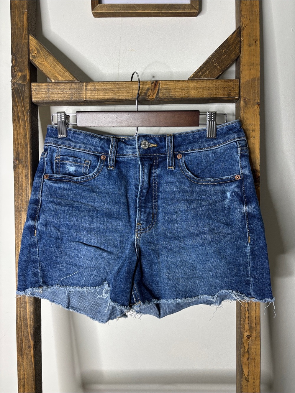 Old Navy Dark Blue High Rise Frayed Cut Off Hem Jean Shorts Size 6